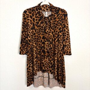 Celeste Animal Print Tunic Bow Top High Low Women’s Small Modest Girly Neutral